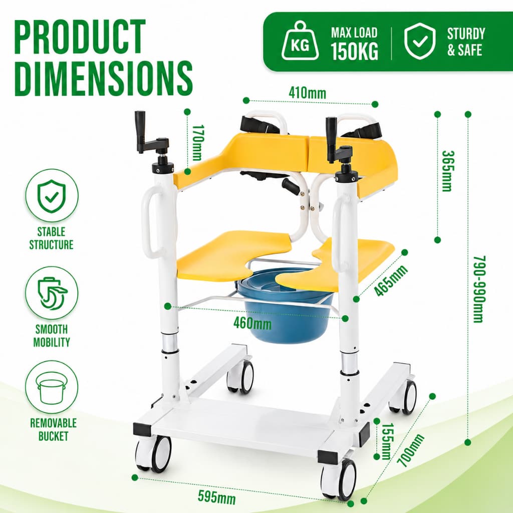 Multipurpose Manual Patient Transfer Lift Chair Shower Chair Push Chair image 2