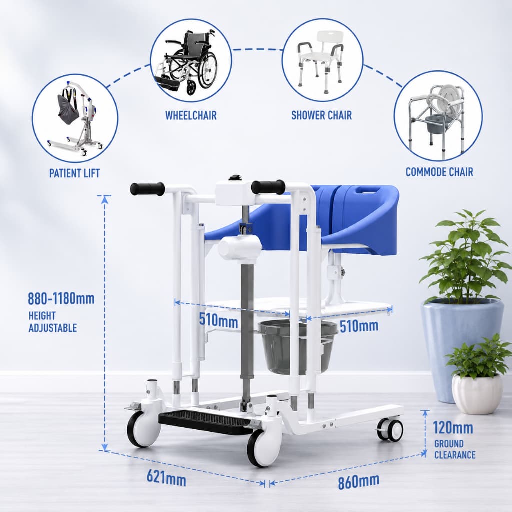 Multipurpose Electric Patient Transfer Lift Chair Shower Chair Push Chair image 2