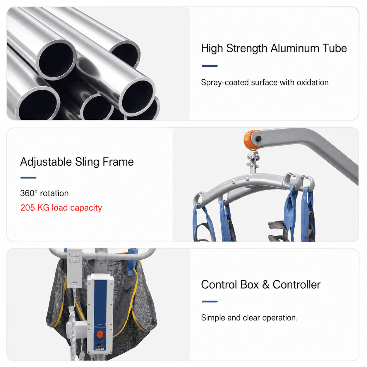 Lightweight Aluminum Alloy Electric Patient Lifter with 205kg Load Capacity image 2