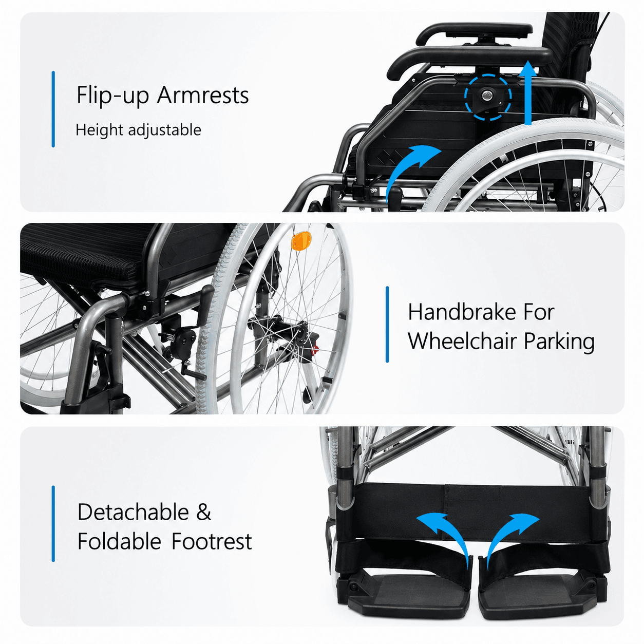 Compact-Folding Aluminum Manual Wheelchair With 24 Inch Self Propel Rear Wheel image 3
