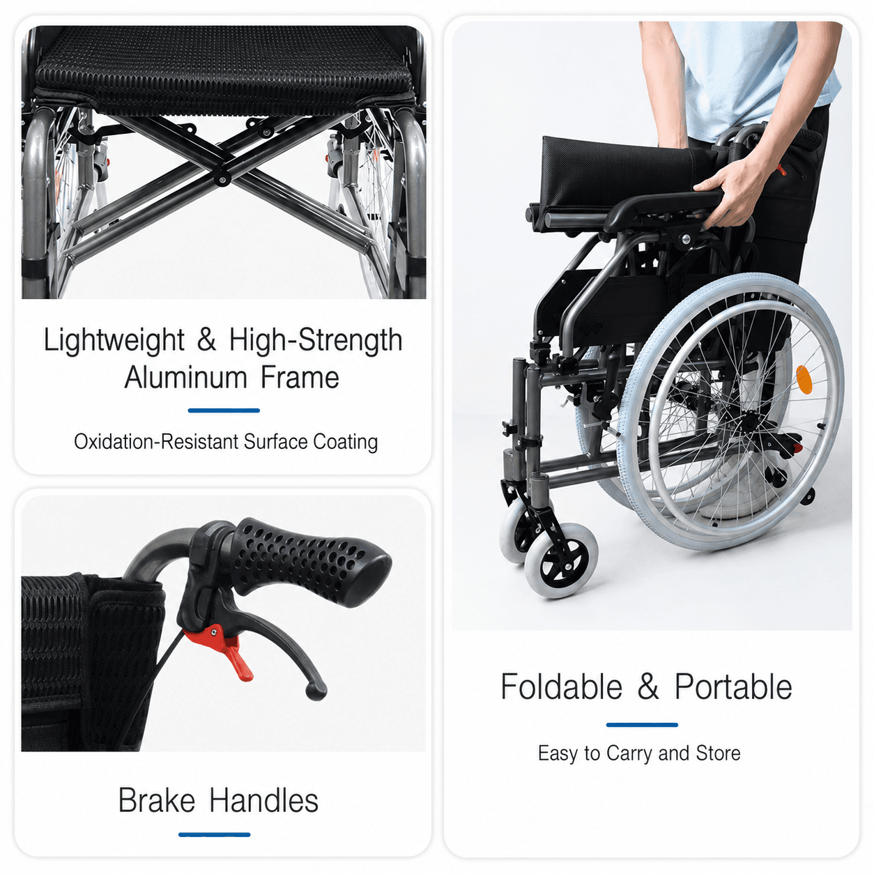 Compact-Folding Aluminum Manual Wheelchair With 24 Inch Self Propel Rear Wheel image 4