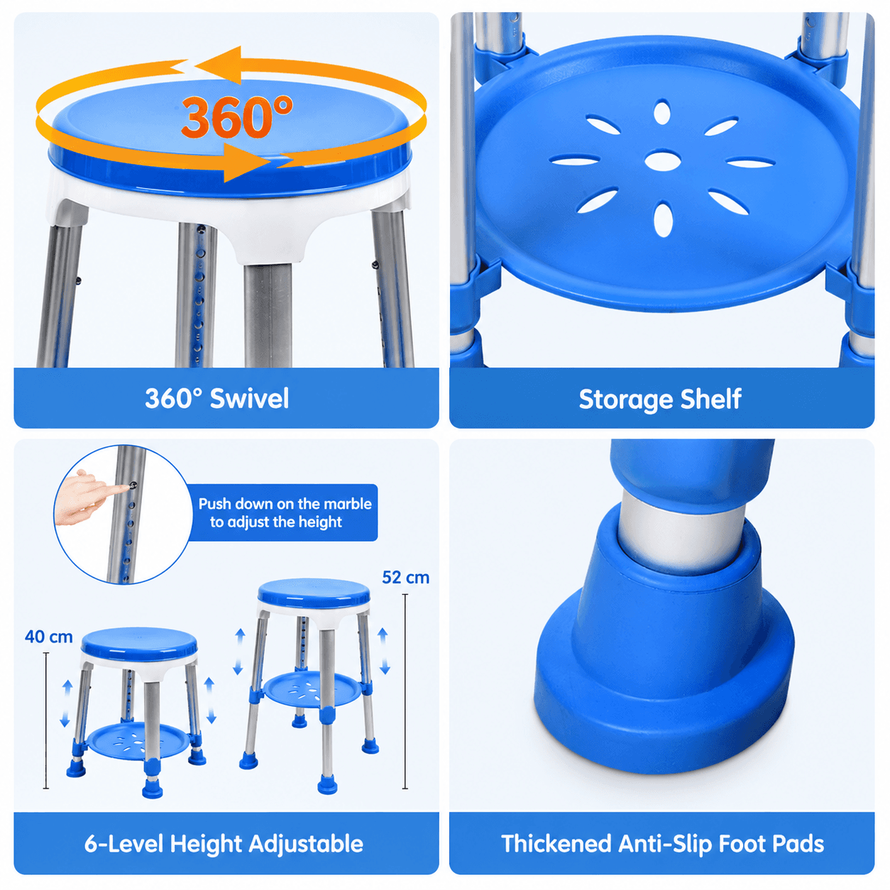 360 Degree Rotating Shower Stool With Adjustable Height image 2