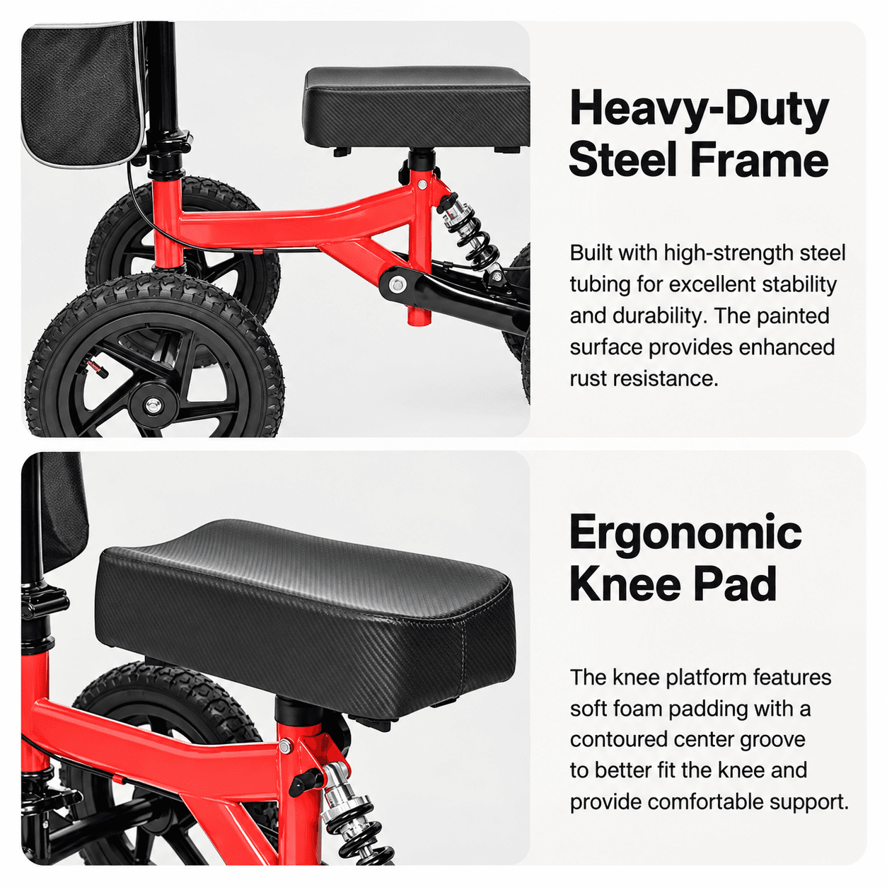 Heavy-Duty Foldable Knee Walker with Disc Brakes & Shock Absorption image 3