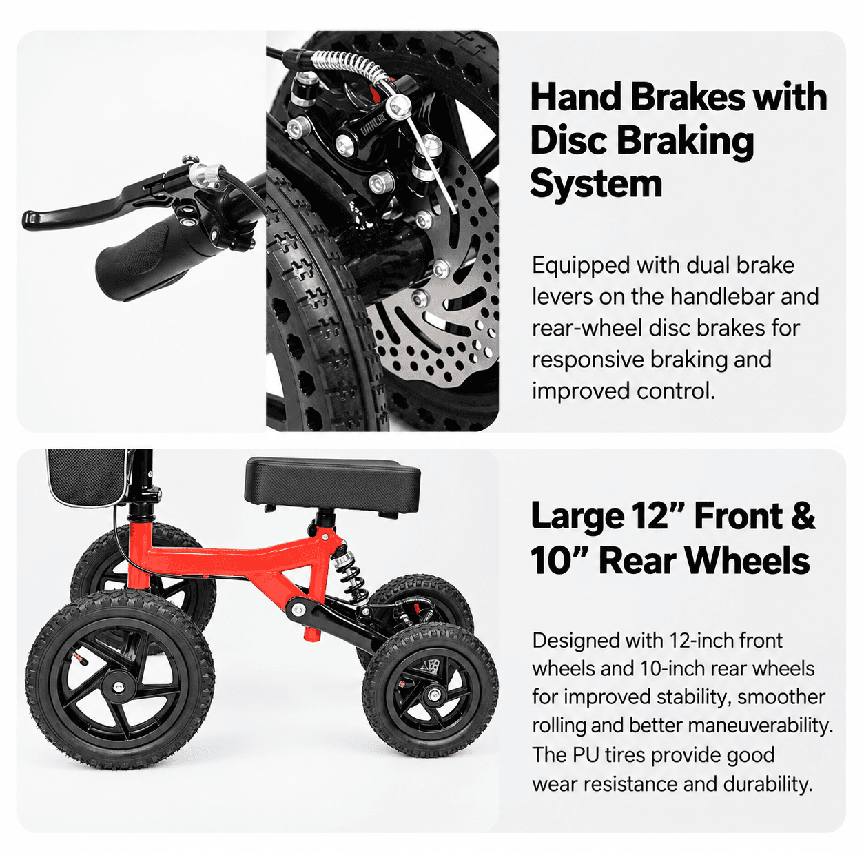 Heavy-Duty Foldable Knee Walker with Disc Brakes & Shock Absorption image 4