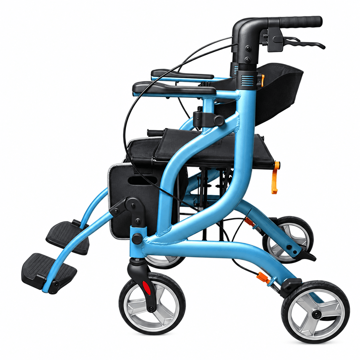 3-in-1 Foldable Rollator Walker Push Chair With Adjustable Handles, Footrests & Storage Bag image 4