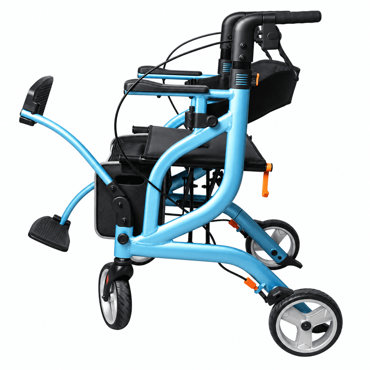 3-in-1 Foldable Rollator Walker Push Chair With Adjustable Handles, Footrests & Storage Bag image 5