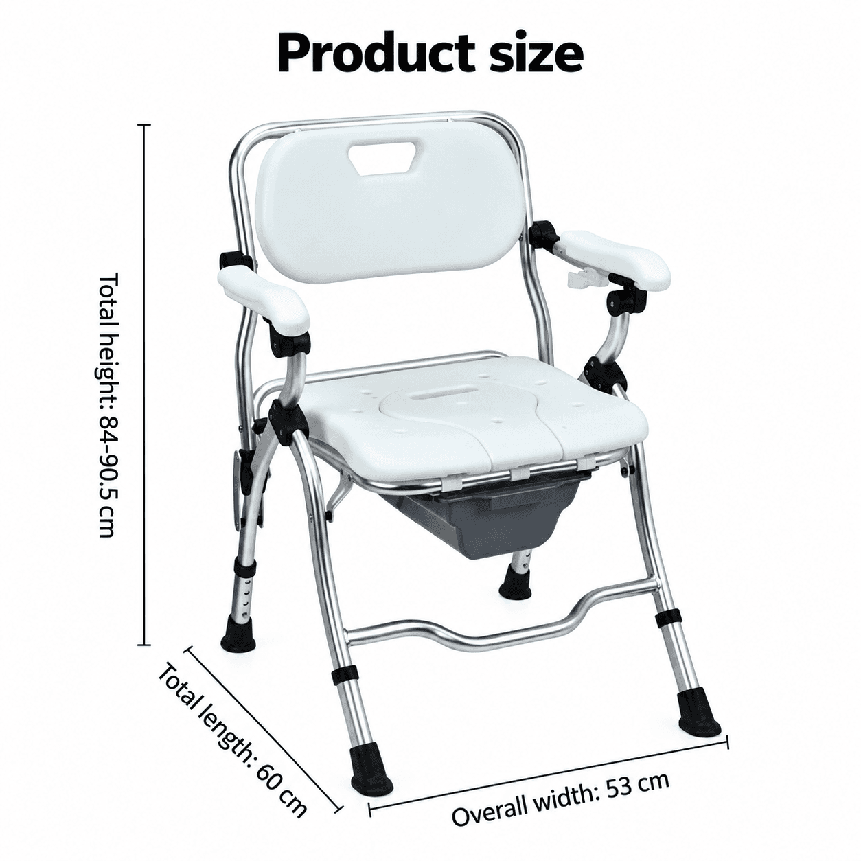 2-in-1 Foldable Shower & Commode Chair with Adjustable Height, Flip-Up Armrests, Shower Hanger & Removable Pail image 2
