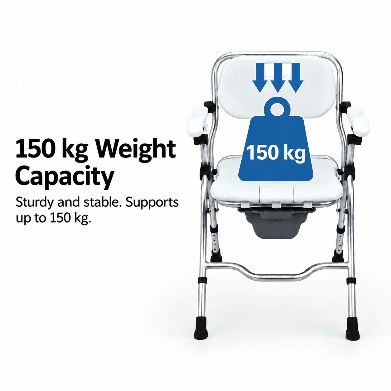 2-in-1 Foldable Shower & Commode Chair with Adjustable Height, Flip-Up Armrests, Shower Hanger & Removable Pail image 4