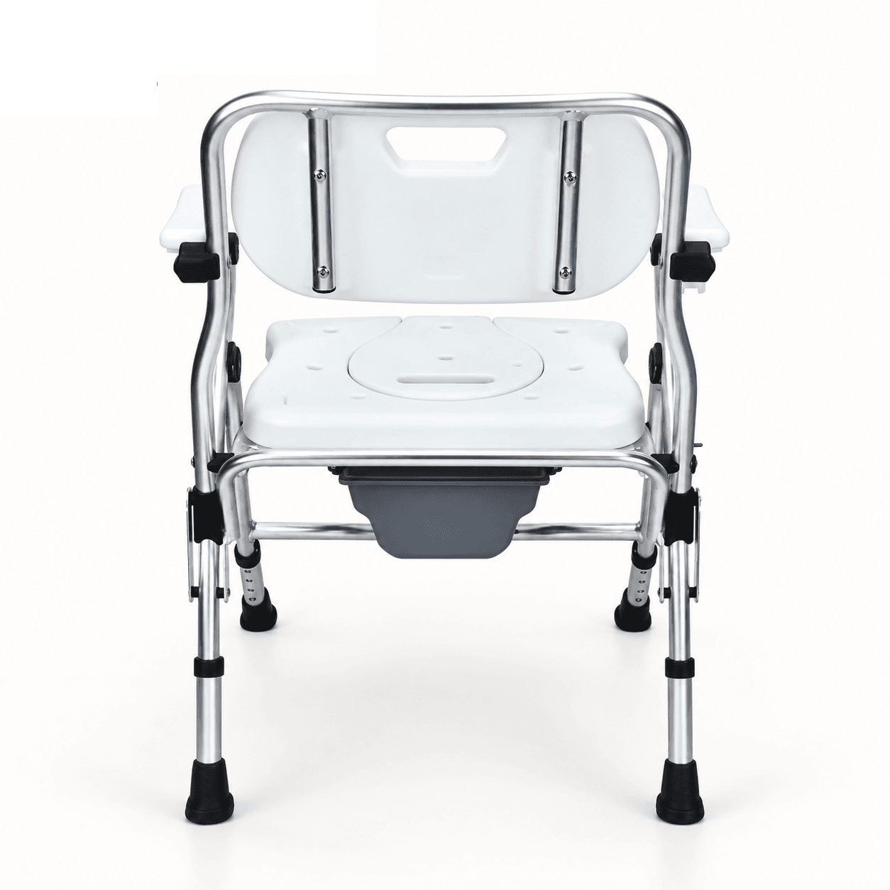 2-in-1 Foldable Shower & Commode Chair with Adjustable Height, Flip-Up Armrests, Shower Hanger & Removable Pail image 7