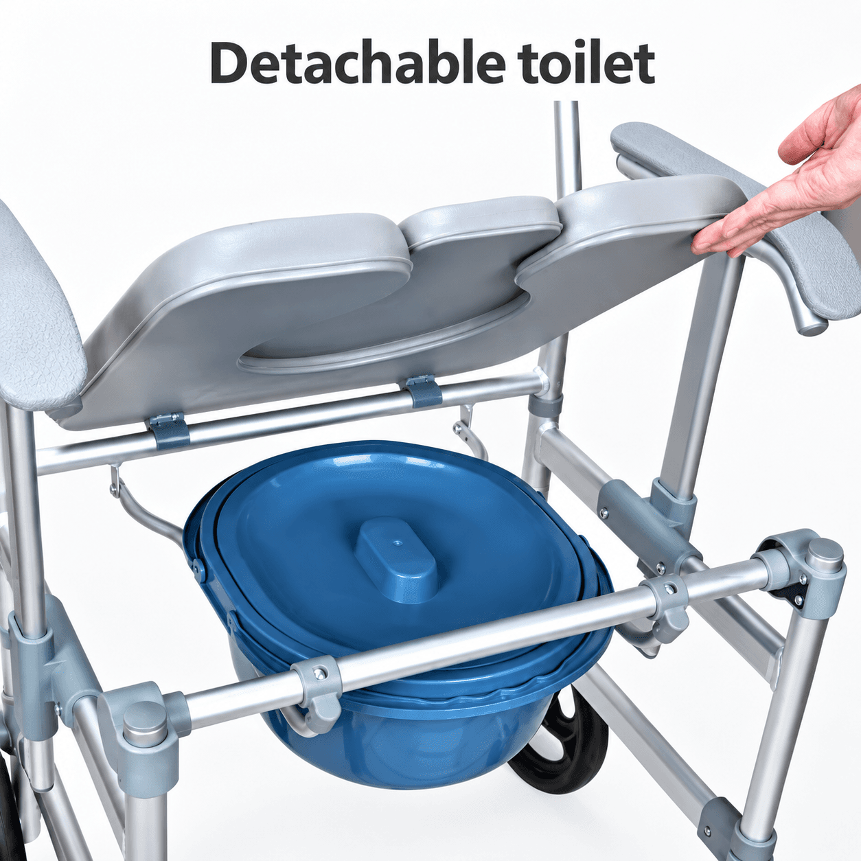 Lightweight Commode Chair With Wheels, Adjustable Armrests & Front Anti-Tipper image 6